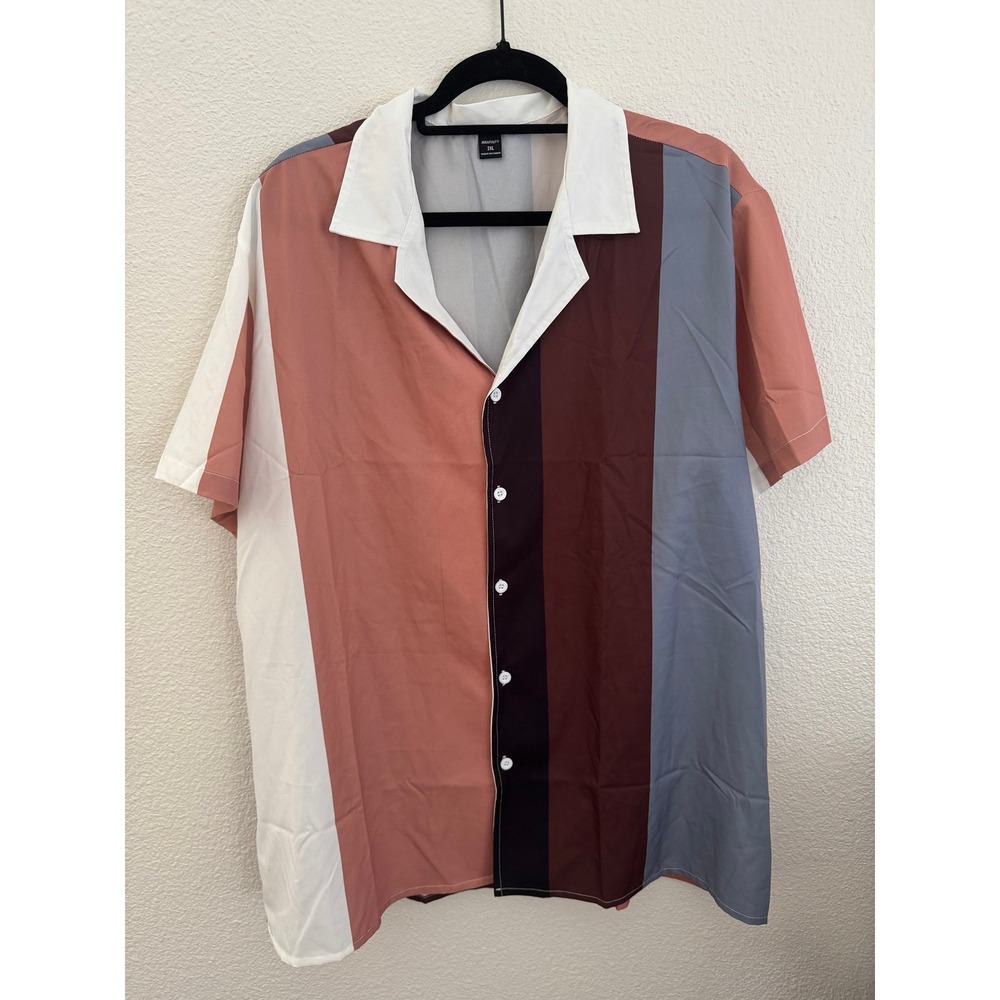 Manfinity Mens Color Block Short Sleeve Button Up Shirt 2XL
